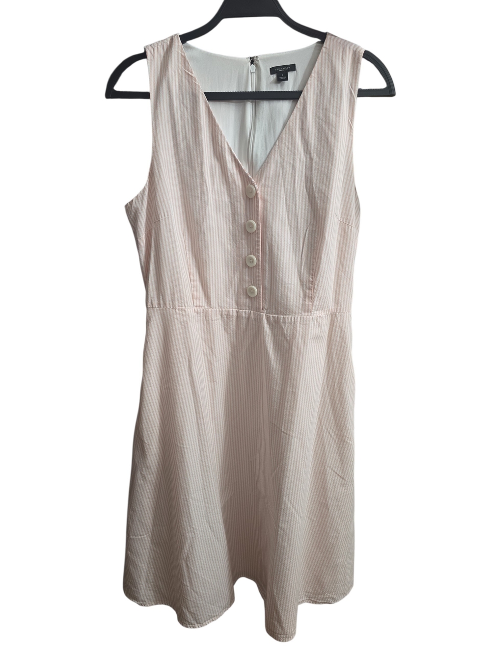 #281.Ann Taylor Factory Pink Striped V-Neck Flared Pockets Midi Dress - Picture 2 of 8